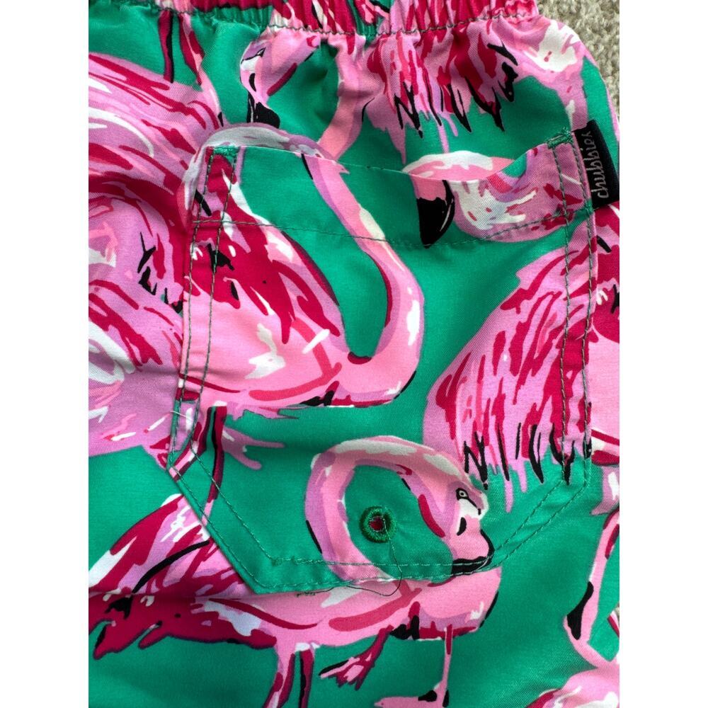 Men's Chubbies Flamingo Swim Trunks Size Medium Green Pink Lined Beach Shorts - Picture 8 of 8
